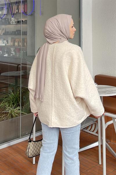 Bağlamalı Kaşe Kimono Ekru