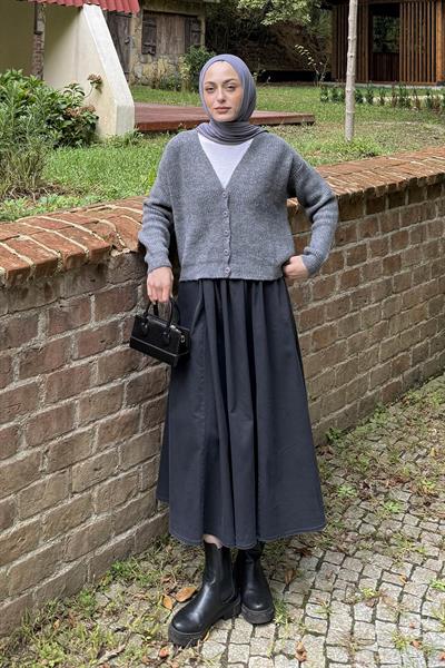 Crop V Yaka Hırka Antrasit