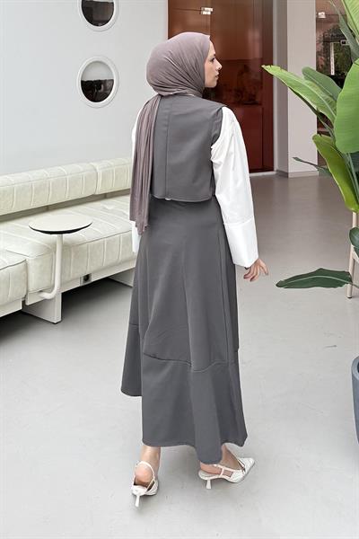 Crop Yelek-Etekli İkili Takım Antrasit