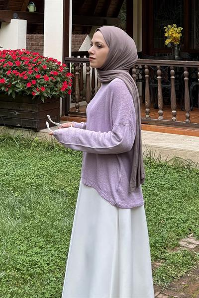 Kayık Yaka Triko Kazak Lila