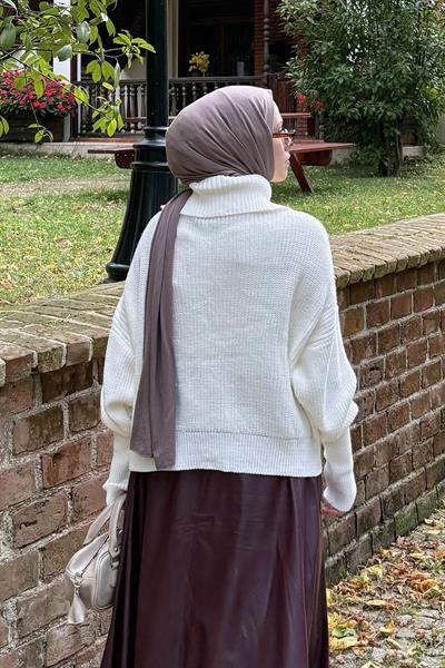 Fermuarlı Triko Hırka Krem