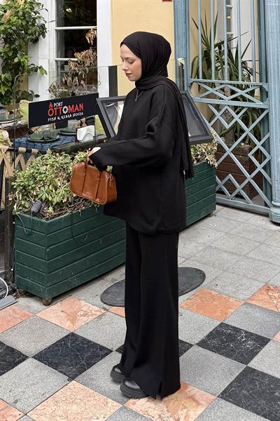 Düz Bisiklet Yaka Takım Siyah