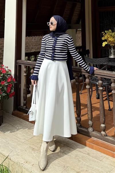 Fırfırlı Çizgili Hırka Lacivert