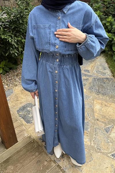 Beli Lastikli Kot Elbise Kot Mavisi