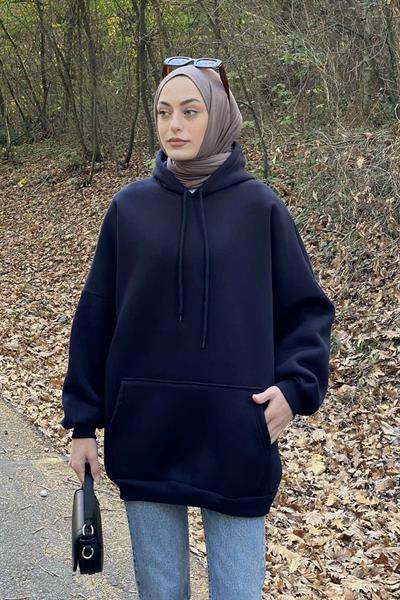 Üç İplik Kanguru Cep Sweatshirt Lacivert