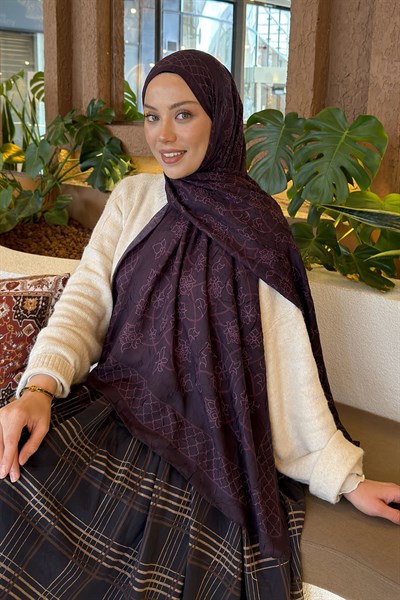 Geometrik Desen Bambu Şal Mor