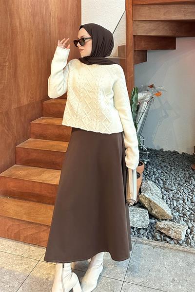 Örgülü Kazak Krem