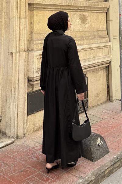 Ön Bağlama Detaylı Tesettür Elbise Siyah