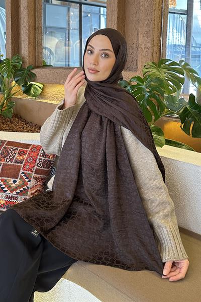 Bloom Desen Ayrobin Floş Jakar Şal Acı Kahverengi