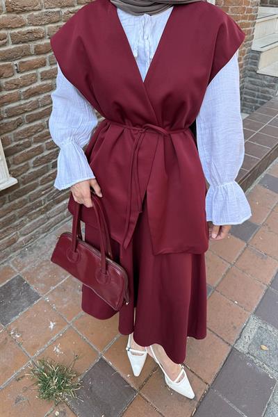 Yelek-Etek İkili Tesettür Takım Bordo