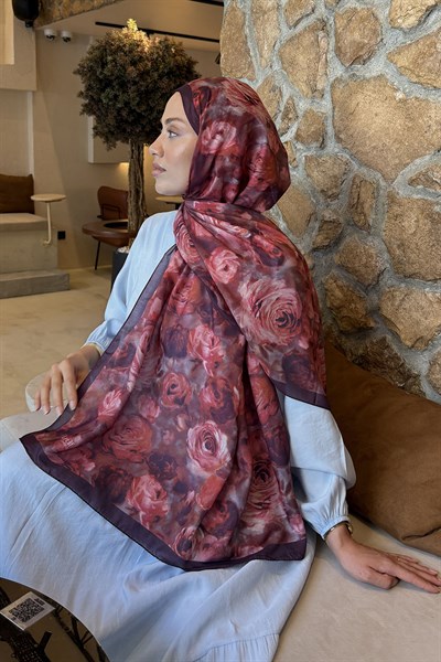 Botanik Çiçek Desen Lara Soft Şal Koyu Bordo