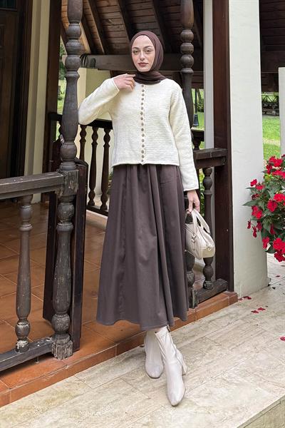 Düğme Detaylı Hırka Natural