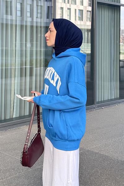 Brooklyn Baskılı Üç İplik Sweat Mavi