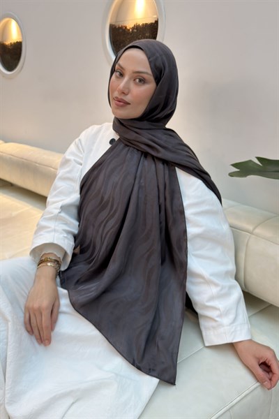 Shine Desen Ayrobin Floş Jakar Şal Antrasit