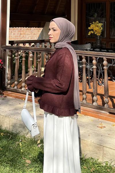 Fırfır Detaylı Hırka Bordo