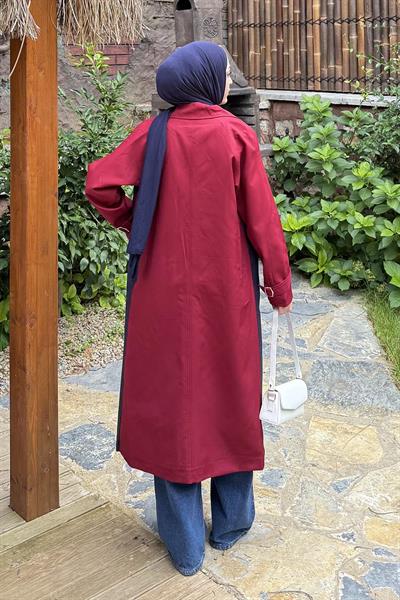 Retrica İki Renk Trençkot Bordo