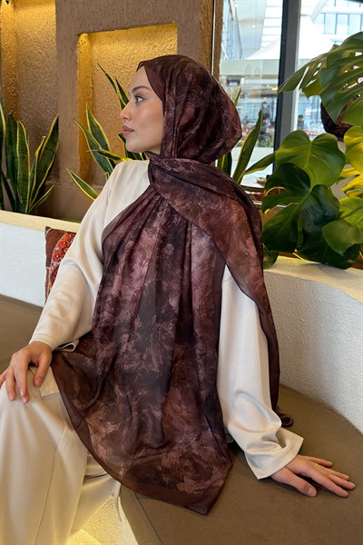 Gül Çiçek Desen Ferah Şal Kahverengi