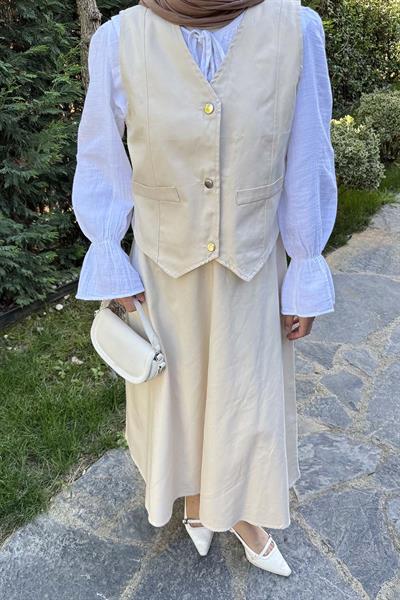 Gabardin Yelek-Etek İkili Tesettür Takım Taş