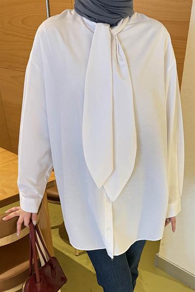 Fular Detaylı Gömlek Beyaz