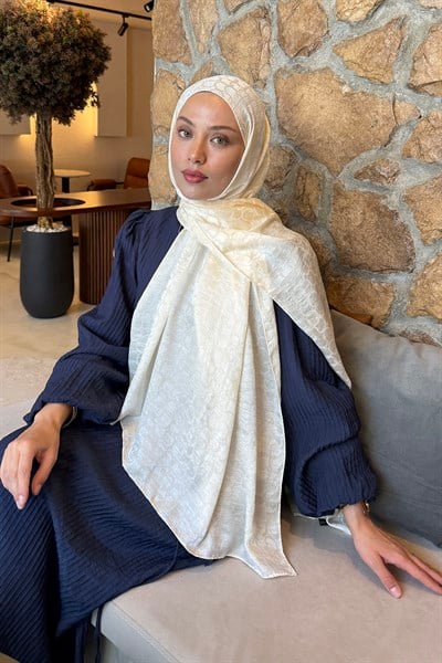 Bloom Desen Ayrobin Floş Jakar Şal Krem