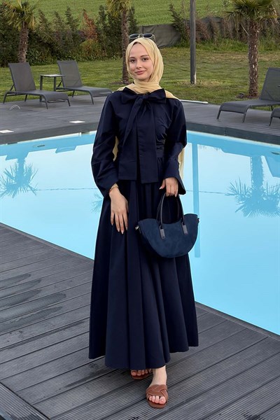 Kravat Yaka Tesettür Takım Lacivert