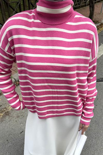 Çizgili BalIkçı Kazak Fuşya