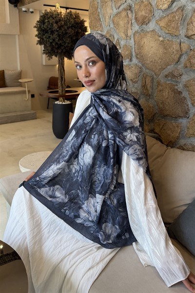 Vintage Flower Desen Bambu Şal Antrasit