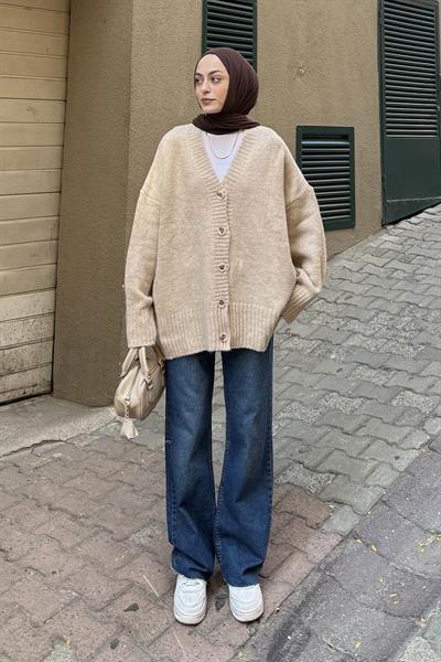 Salaş Dokulu Basic Hırka Bej