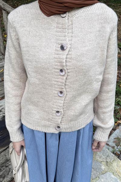 Bisiklet Yaka Kısa Hırka Bej