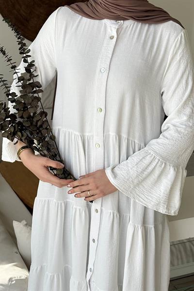 Aerobin Uzun Tesesttür Elbise Beyaz