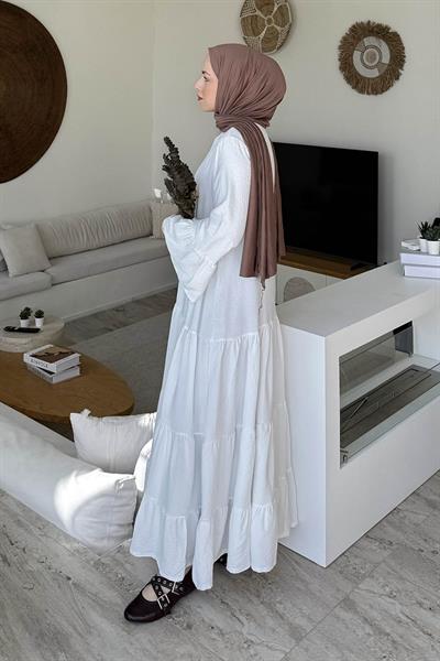 Aerobin Uzun Tesesttür Elbise Beyaz