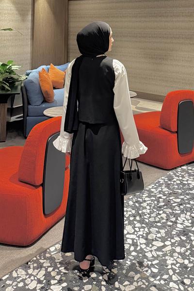 Düğmeli Yelekli Takım Siyah