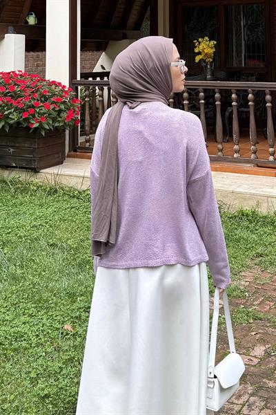 Kayık Yaka Triko Kazak Lila