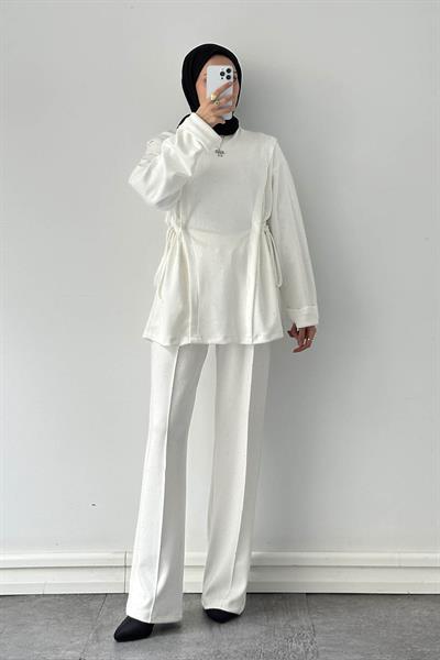 Tünel Detaylı Taşlı Takım Beyaz