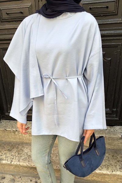 Pelerin Detaylı Oversize Tunik Bebe Mavisi