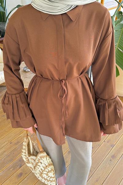 Piliseli Uzun Gömlek Acı Kahverengi