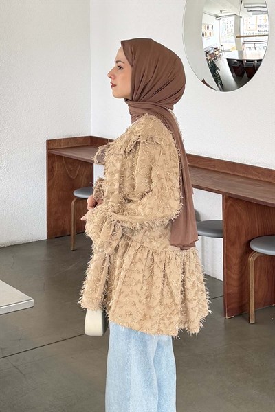 Püskül Detaylı Bağlamalı Tunik vizonrengi
