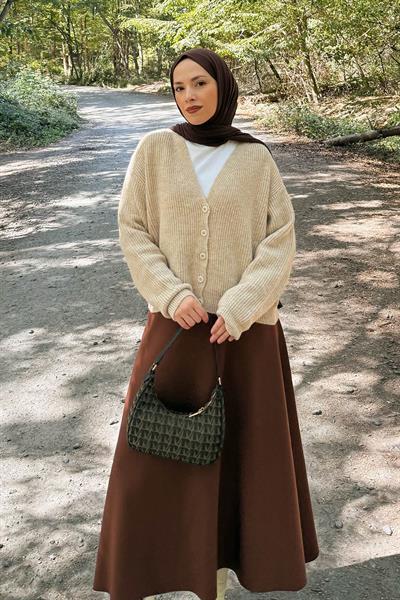 Crop V Yaka Hırka Bej