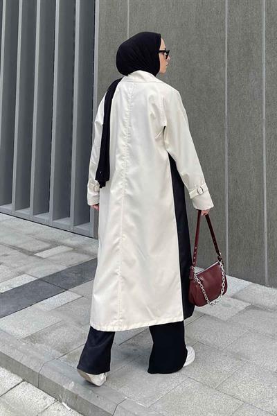 Retrica İki Renk Trençkot Ekru