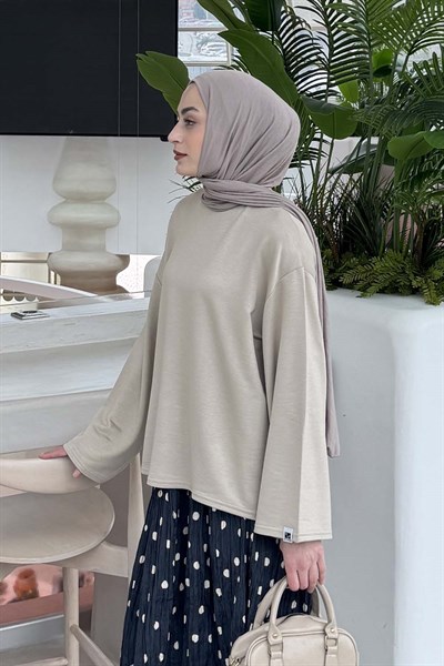 Kol Armalı Sweatshirt Bej