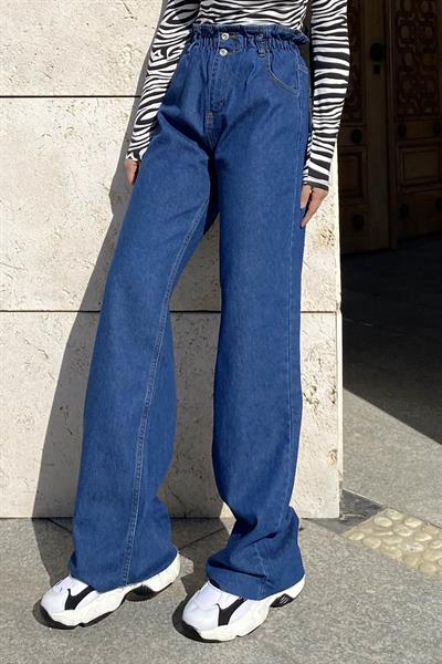 Kesik Paça Midi Boy Pantolon Koyu Mavi