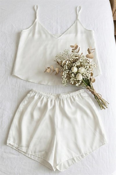 Saten İkili Takım Beyaz