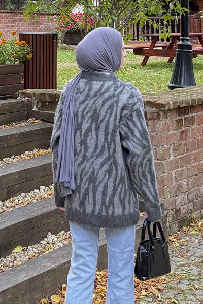 Zebra Desen Hırka Gri