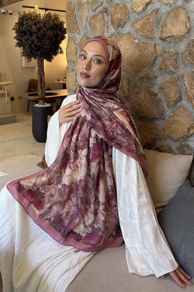Vintage Flower Desen Bambu Şal Gül