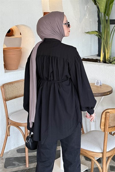 Bağlama Detaylı Tesettür Gömlek Siyah