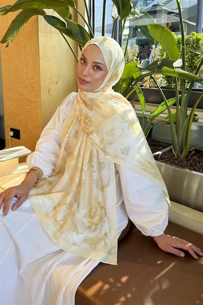 Gül Çiçek Desen Lara Soft Şal Sarı