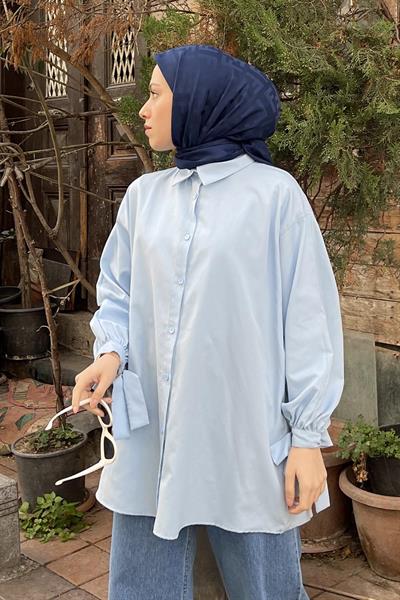 Kol Detaylı Gömlek 
Oversize Gömlek Bebe Mavisi