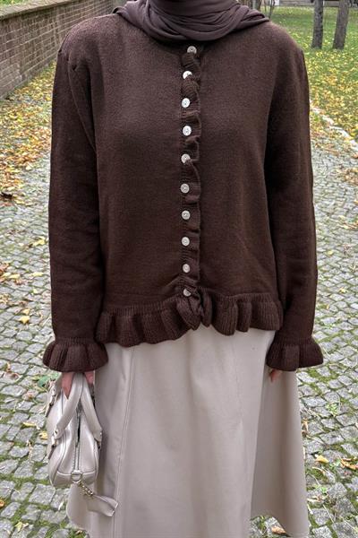 Fırfır Detaylı Hırka Acı Kahverengi