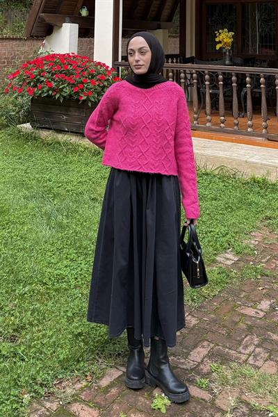 Örgülü Kazak Fuşya