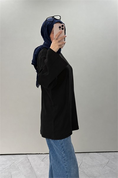 Bisiklet Yaka Basic Bluz Siyah